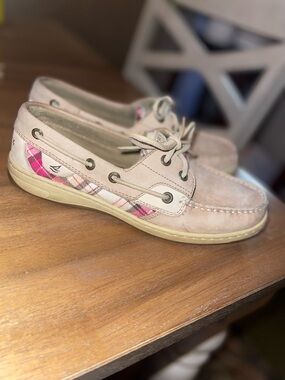 Sperry Top-Sider Angelfish Tan Leather & Pink Plaid Boat Shoes Women’s 7.5